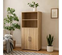Wyld Haus Dris Natural Oak Effect Bookcase 3 Shelves 2 Doors