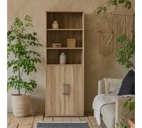 Wyld Haus Dris Natural Oak Effect Tall Bookcase 4 Shelves 2 Doors
