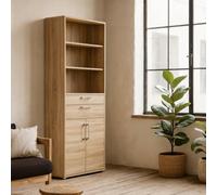 Wyld Haus Dris Tall Natural Oak Effect Bookcase 3 Shelves 4 Drawers