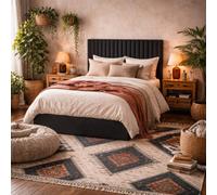 Wyld Haus Dublin 4Ft6 Black Velvet Ottoman Bed Tall Ribbed Headboard