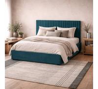 Wyld Haus Dublin 4Ft6 Teal Velvet Double Ottoman Bed With Ribbed Headboard