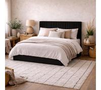 Wyld Haus Dublin 5Ft King Ottoman Bed Black Velvet Tall Ribbed Headboard