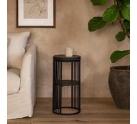 Wyld Haus Dublin Black Marble Effect Round Bedside Table With Black Steel Frame