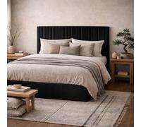 Wyld Haus Dublin Black Velvet 6Ft Super King Ottoman Bed With Tall Ribbed Headboard