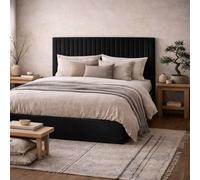 Wyld Haus Dublin Black Velvet Ottoman Super King Bed 6ft Tall Ribbed Headboard Wyld Haus Black Super King