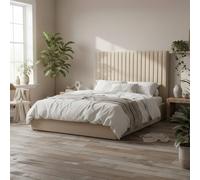 Wyld Haus Dublin Taupe 4ft6 Double Ottoman Bed with Tall Ribbed Headboard in Beige Wyld Haus Beige Double