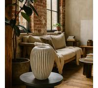 Wyld Haus Earthen Collection Large Striped White Ceramic Vase in Beige Wyld Haus Beige
