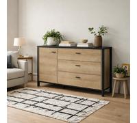Wyld Haus Egtved Sideboard Black And Natural Oak-Effect, 1 Door 3 Drawers, Large