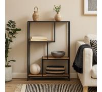 Wyld Haus El Paso Asymmetrical Bookcase, Black Metal Frame With Wild Oak Shelves, 3-Tier