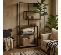 Wyld Haus El Paso Asymmetrical Bookcase Black Metal Frame With Wild Oak Veneer, 5 Shelves