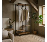 Wyld Haus El Paso Black Metal Clothes Rack With Wild Oak Veneer Shelves, 5-Tier