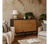 Wyld Haus El Paso Black Metal & Wild Oak Veneer 1 Door 3 Drawer Small Sideboard
