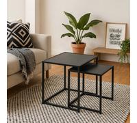 Wyld Haus El Paso Nesting Tables Set Of 2, Black Veneer Tops And Matte Metal Bases