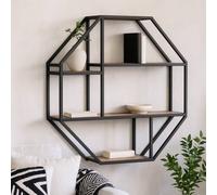 Wyld Haus El Paso Octagonal Wall Shelf, Matte Black Steel Frame with 4 Wild Oak-Effect Shelves in Natural Wyld Haus Natural
