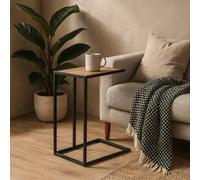 Wyld Haus El Paso Side Table Wild Oak Veneer Top Matt Black Steel Base in Natural Wyld Haus Natural