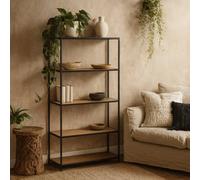 Wyld Haus El Paso Tall 4-Shelf Bookcase - Black Metal Frame With Wild Oak-Effect Shelves