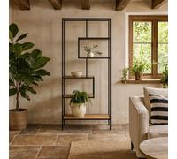 Wyld Haus El Paso Tall Black Metal And Sonoma Oak Bookcase 5 Shelves
