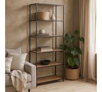 Wyld Haus El Paso Tall Black Metal Bookcase With 5 Wild Oak-Effect Shelves