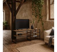 Wyld Haus El Paso Tv Unit, Matt Black Steel Frame With Wild Oak Effect, 3 Shelves