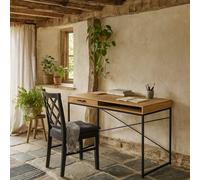 Wyld Haus El Paso Wild Oak Effect Desk With Drawer, Shelf And Black Metal Sledge Base