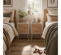 Wyld Haus Elco Set Of 2 Bedside Tables With 2 Drawers, Natural And White, Angled Legs - Compact Nightstands