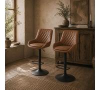 Wyld Haus Elel Sake Set Of 2 Tan Faux Leather Retro Bar Stools With Swivel And Adjustable Height