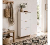 Wyld Haus Ellora Lera Slim Shoe Cabinet White And Natural - 3 Flip Drawers, Stores 12 Pairs, 70W X 23.5D X 122H Cm