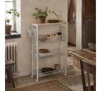 Wyld Haus Else Lune Slim 3-Tier Kitchen Cart With Steel Wire Baskets, White And Maple Wood-Effect