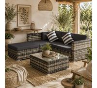 Wyld Haus Eltami 5-Piece Grey Rattan Outdoor Sectional Sofa Set - 4-Seater Modular