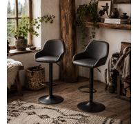 Wyld Haus Falani Rado Set Of 2 Black Faux Leather Adjustable Bar Stools With Armrests