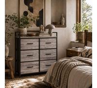 Wyld Haus Ferris 6 Drawer Fabric & Wood Effect Chest Grey Wood Effect Black Wyld Haus Grey