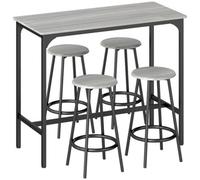 Wyld Haus Finani 5-Piece Grey And Black Industrial Bar Table And Stool Set, 1 Table And 4 Stools