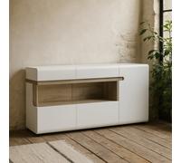 Wyld Haus Foxwhisk 3-Door Glazed Sideboard, White Gloss With Truffle Oak, 1640mm W