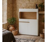 Wyld Haus Foxwhisk Low Display Cabinet White Gloss And Truffle Oak
