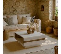 Wyld Haus Foxwhisk Small Square Coffee Table - White Gloss With Truffle Oak Trim, 750 X 385 mm