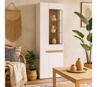Wyld Haus Foxwhisk Tall Glazed Narrow Display Unit White And Truffle Oak Left Hand