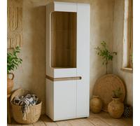 Wyld Haus Foxwhisk Tall Glazed Narrow Display Unit White Gloss With Truffle Oak Effect Right Hand
