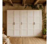 Wyld Haus Geneva 5-Door Wardrobe In White Riviera Oak And Sibiu Light Larch With Shelves And Hanging Rails