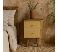 Wyld Haus Gordes Yellow Hand-Painted Mango Wood Bedside Table, 2 Drawers, Nordic Legs