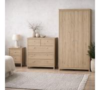 Wyld Haus Gossmere 3-Piece Bedroom Set Hickory Oak Effect Bedside Table Chest Of Drawers Wardrobe