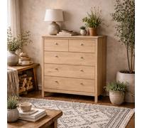 Wyld Haus Gossmere Hickory Oak Effect 5-Drawer Tall Chest Matt Finish Natural