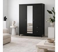 Wyld Haus Gossmere Matt Black 3-Door Wardrobe With Mirror And 2 Drawers