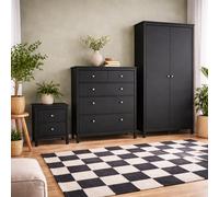 Wyld Haus Gossmere Matt Black 3-Piece Bedroom Set Bedside Table, Chest Of Drawers & 2-Door Wardrobe