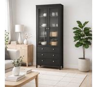 Wyld Haus Gossmere Matt Black Display Cabinet - 2 Glazed Doors, 3 Drawers, 1990mm