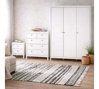 Wyld Haus Gossmere White 3-Piece Bedroom Set, Bedside Table, Chest Of Drawers And 3-Door Wardrobe