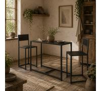 Wyld Haus Hafi Compact 3-Piece Metal And Wood Dining Set - Black Frame, Chestnut Mdf, 2 Seats