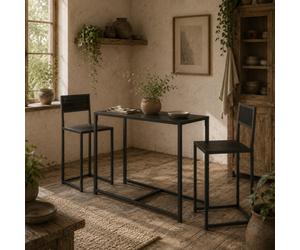 Wyld Haus Hafi Compact 3-Piece Metal And Wood Dining Set - Black Frame, Chestnut Mdf, 2 Seats