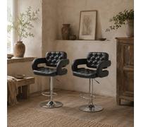 Wyld Haus Hafi Rino Faux Leather Black Adjustable Swivel Bar Stools Set Of 2 With Back And Arm Support