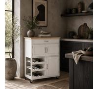 Wyld Haus Hala White Rolling Kitchen Island with Wine Rack 1 Drawer & 3 Doors Wyld Haus White