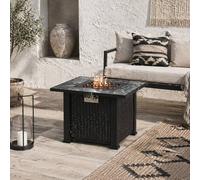 Wyld Haus Halu Black Rattan Style Square Gas Fire Pit Table Marble Effect Top Wyld Haus Black